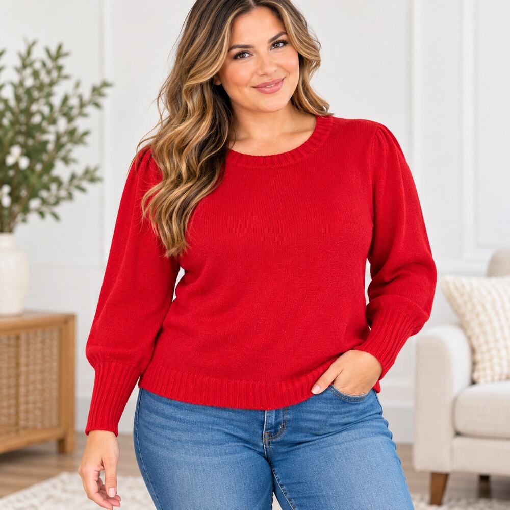 Style & Co Red Crewneck Pullover Sweater Long Sleeve Soft Knit Plus Size 2XL